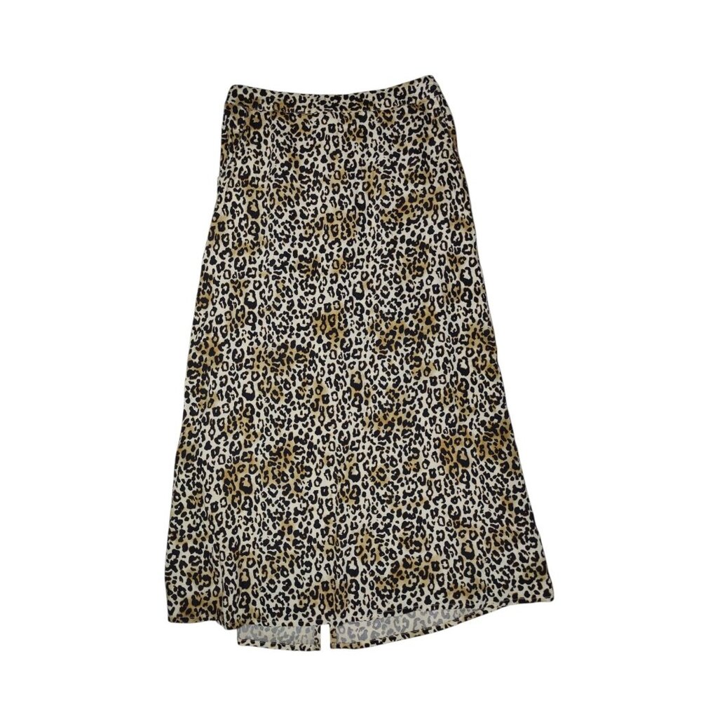 Japna Brown Leopard Pull-On A-Line Maxi Skirt W Back Slit‎ & Pockets M/L NWT